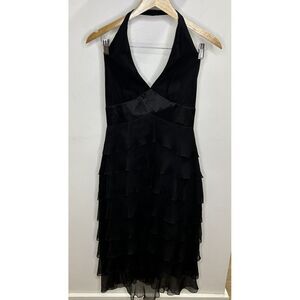 Laundry By Shelli‎ Segel Halter Top Dress 100% Silk - Size 2 Black Color